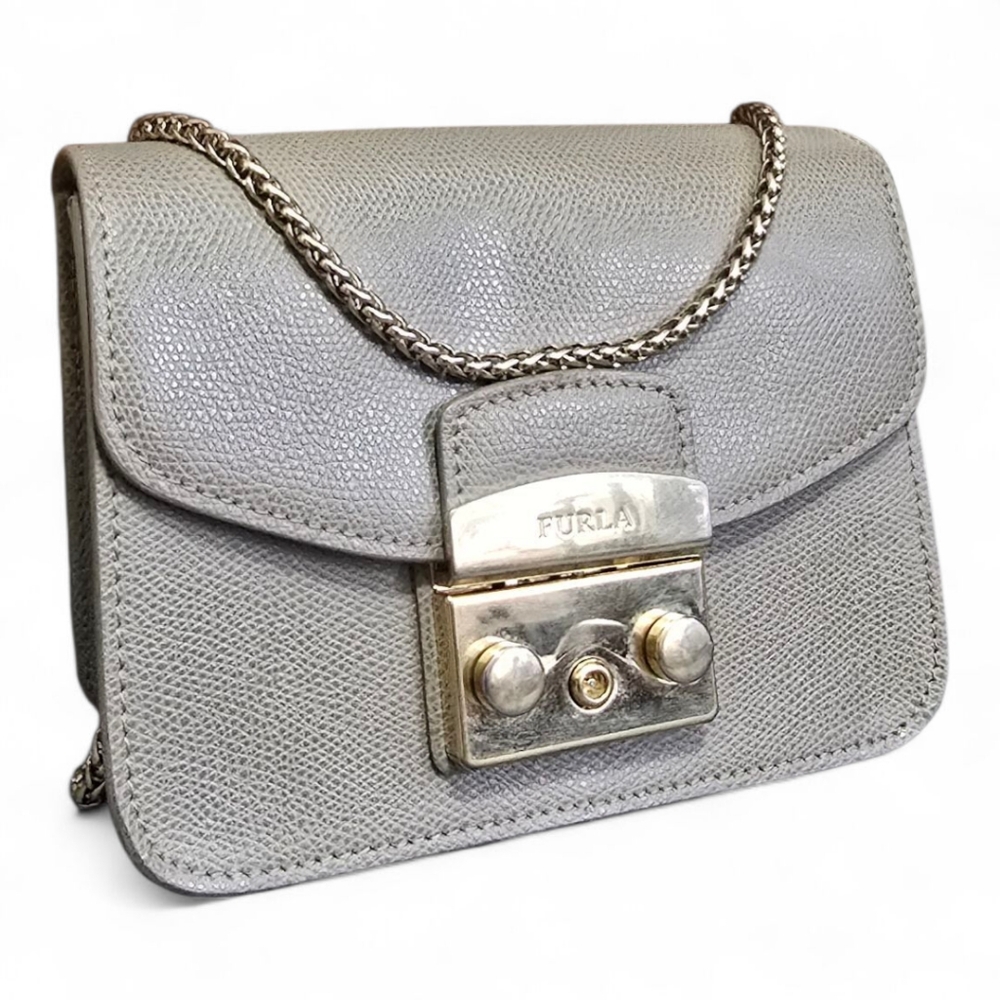 Furla Metropolis Gray Crossbody Bag with Chain